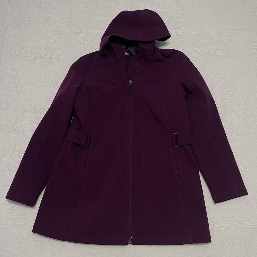 Free Tech Women's Size Large Hooded Jacket Purple Plum Lined Pockets Polyester